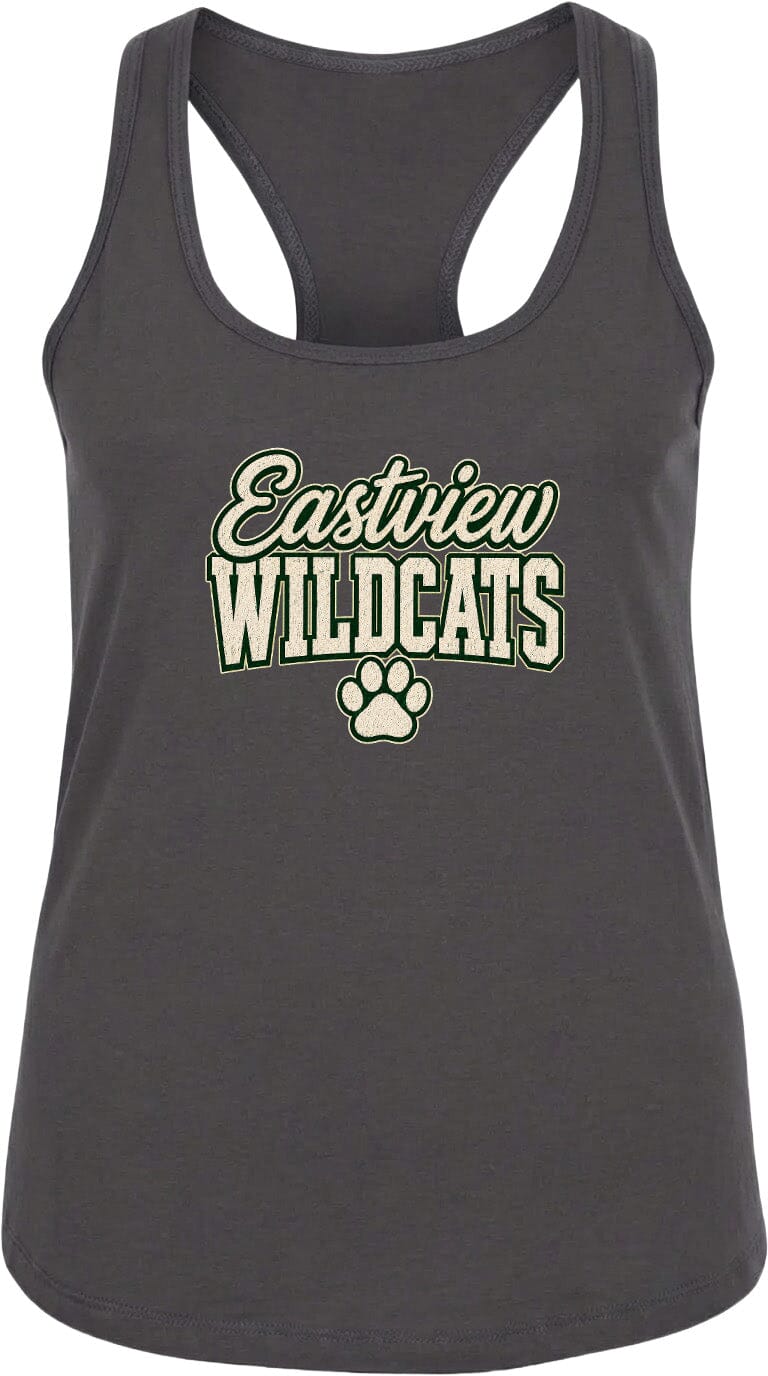 A gray tank top with the text "Eastview Wildcats" printed on it.