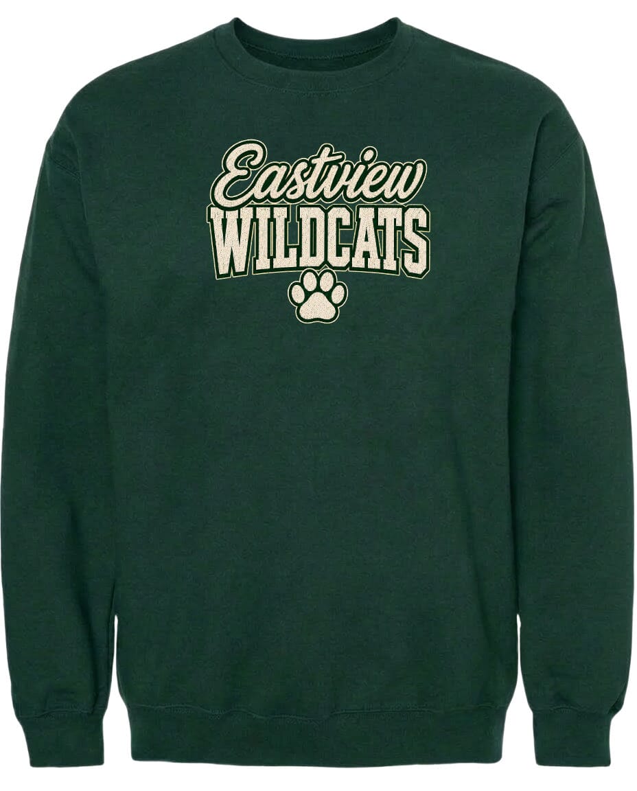 A dark green sweatshirt with the text "Eastview Wildcats" printed on it.
