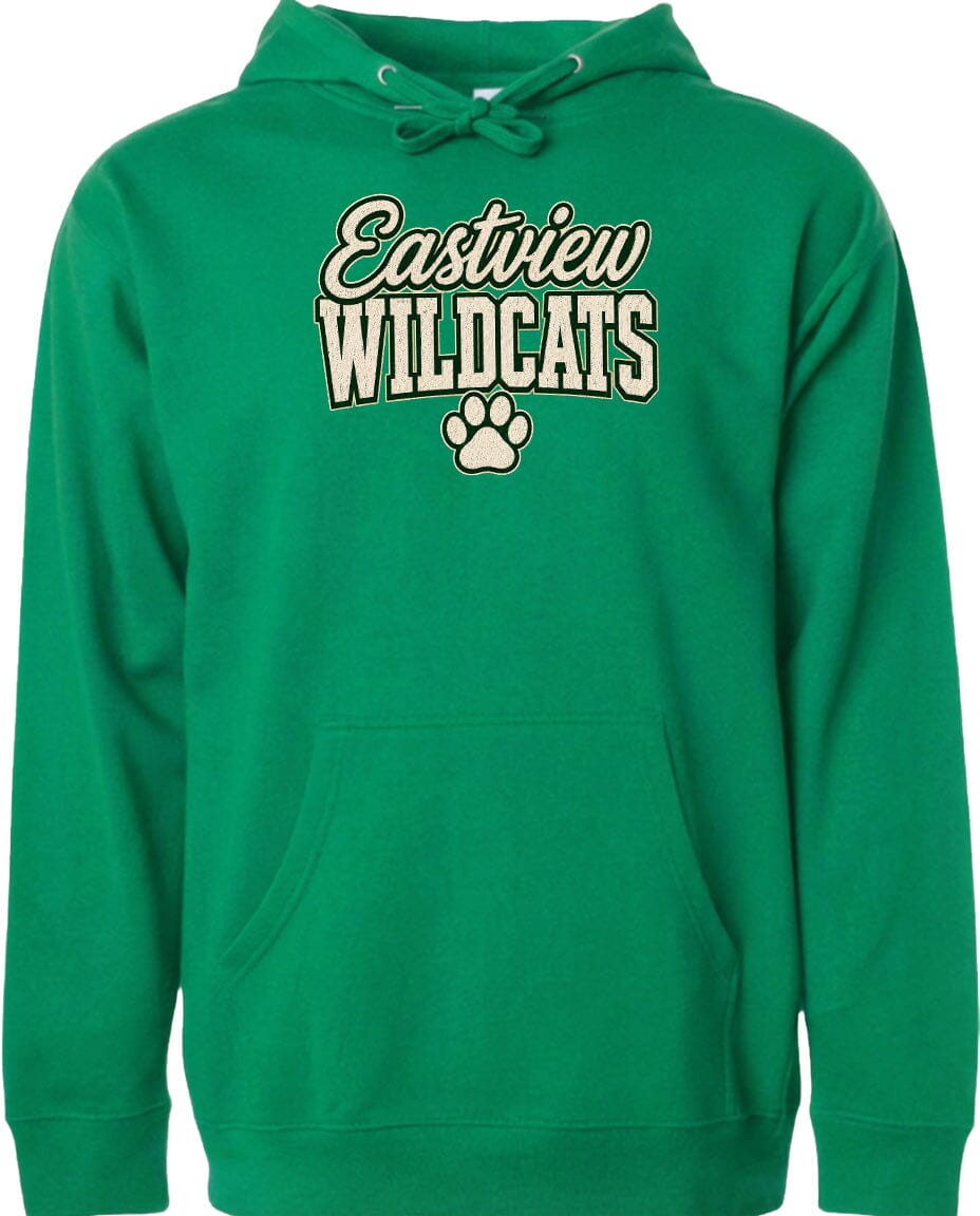 A bright green hoodie with the text "Eastview Wildcats" printed on it.