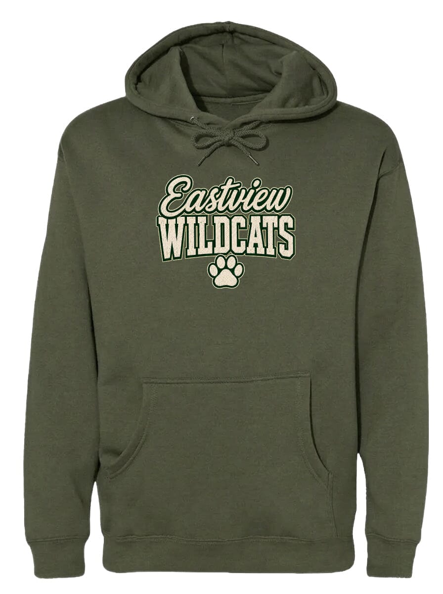 A dark green hoodie with the text "Eastview Wildcats" printed on it.