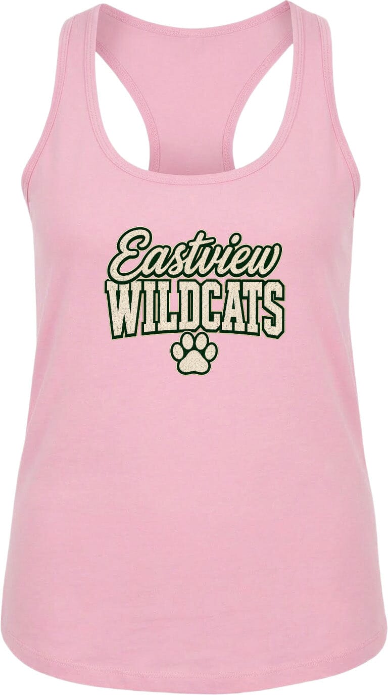 A pink tank top with the text "Eastview Wildcats" printed on it.