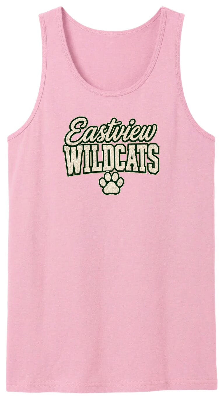 A pink tank top with the text "Eastview Wildcats" printed on it.