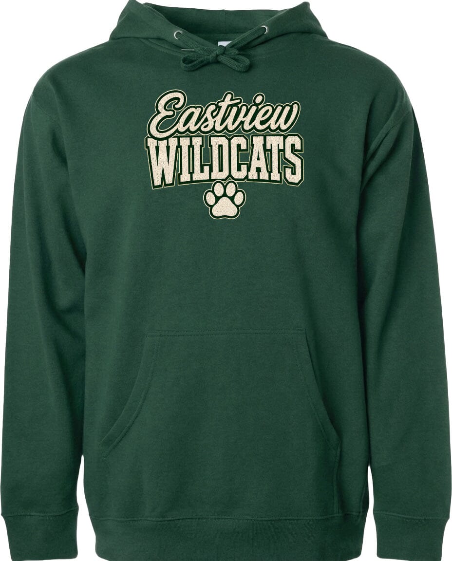 A dark green hoodie with the text "Eastview Wildcats" printed on it.