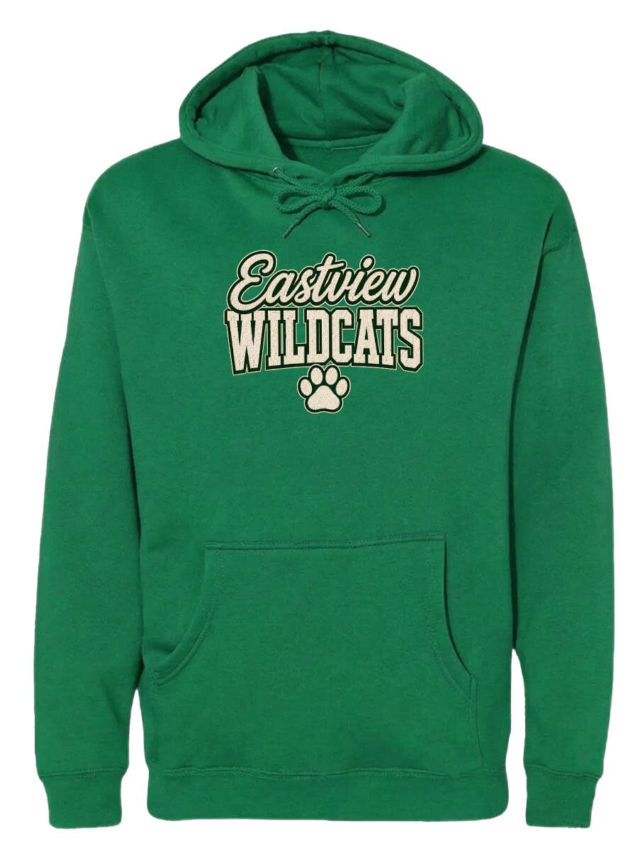 A green hoodie with the text "Eastview Wildcats" printed on it.