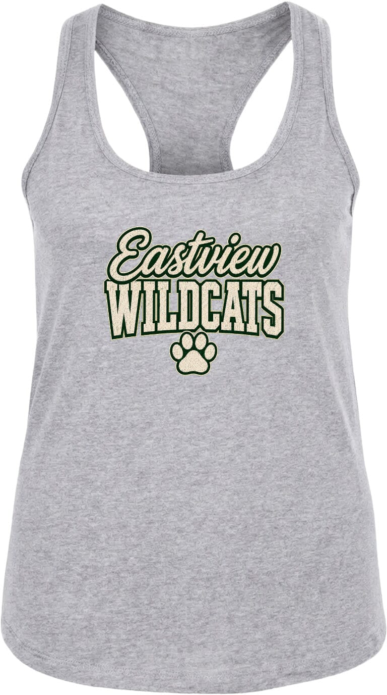 A gray tank top with the text "Eastview Wildcats" printed on it.
