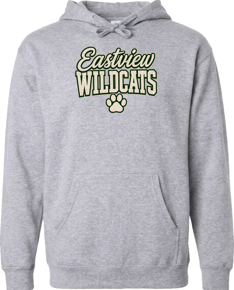 A gray hoodie with the text "Eastview Wildcats" printed on it.