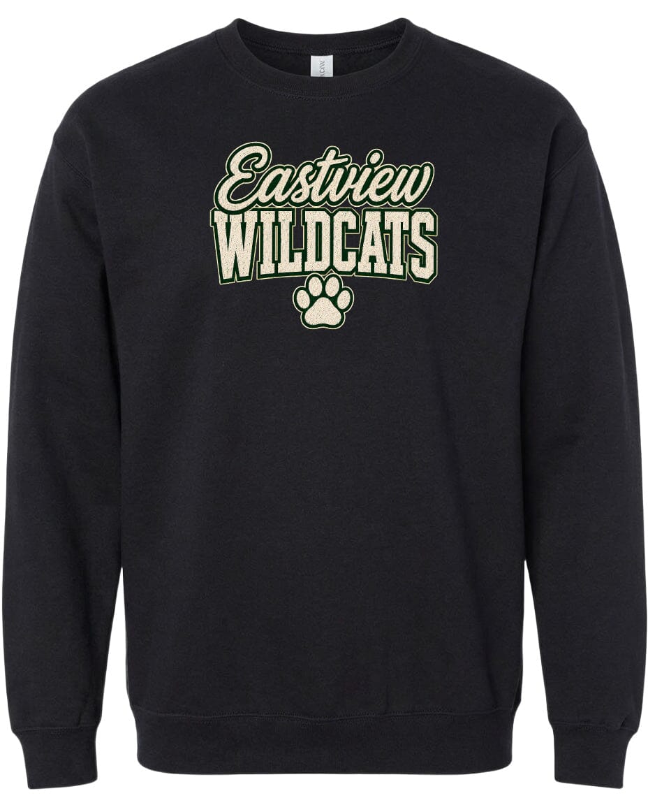 A black sweatshirt with the text "Eastview Wildcats" printed on it.