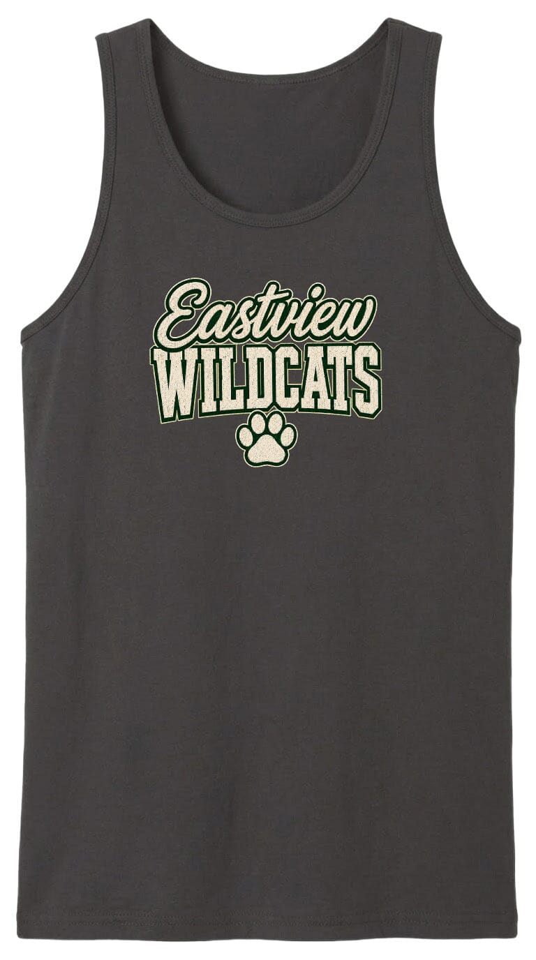 A gray tank top with the text "Eastview Wildcats" printed on it.