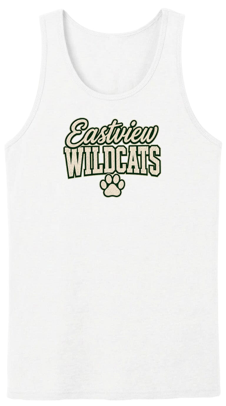 A white tank top with the text "Eastview Wildcats" printed on it.