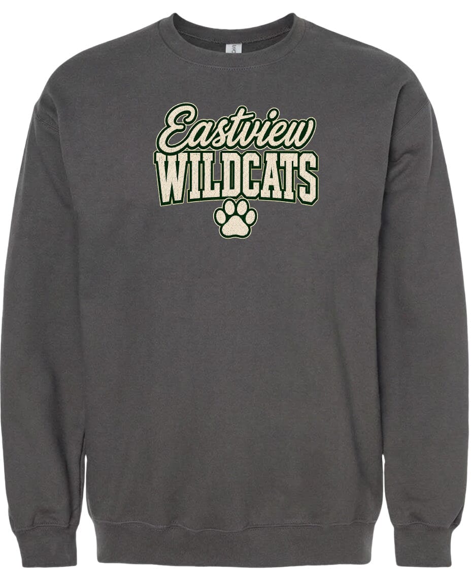 A gray sweatshirt with the text "Eastview Wildcats" printed on it.
