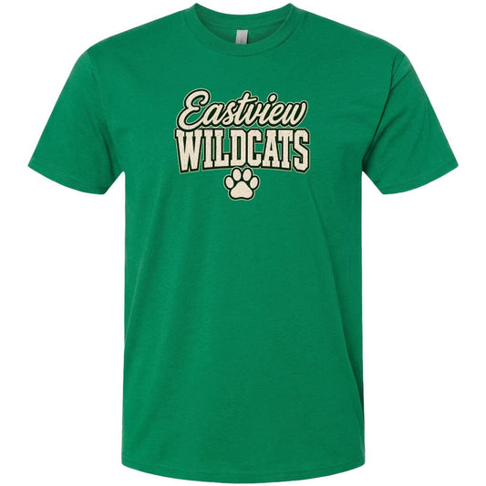 A green t-shirt with the text "Eastview Wildcats" printed on it.