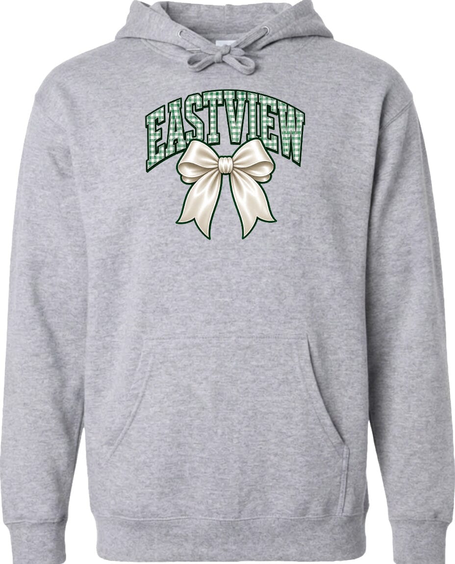 A gray hoodie with a graphic design on the front.