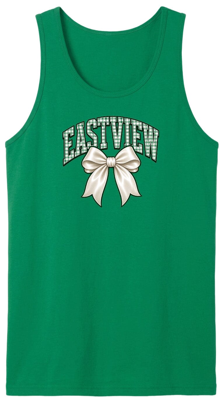 A green tank top with a white bow and the word "EASTVIEW" printed on it.