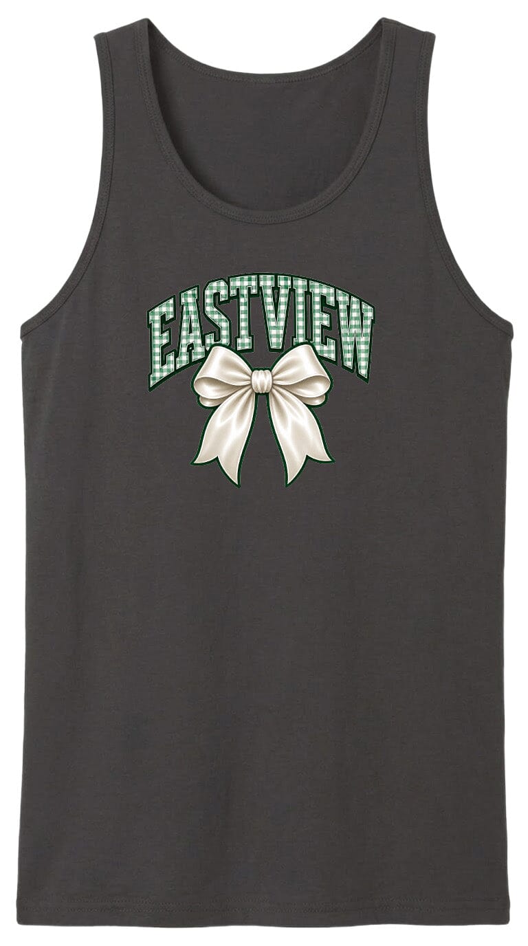 A black tank top with a white bow and the word "EASTVIEW" printed on it.