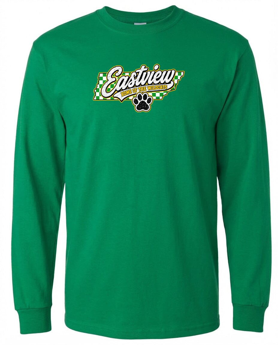 ADULT Eastview Home of the Wildcats Chest Logo T Shirt | Hoodie | Long Sleeve | Sweatshirt | Crew Neck | Tank Top 1 Fiesta Doodle S Long Sleeve Kelly Green waterproof vinyl sticker. dishwasher safe outdoor sticker.
