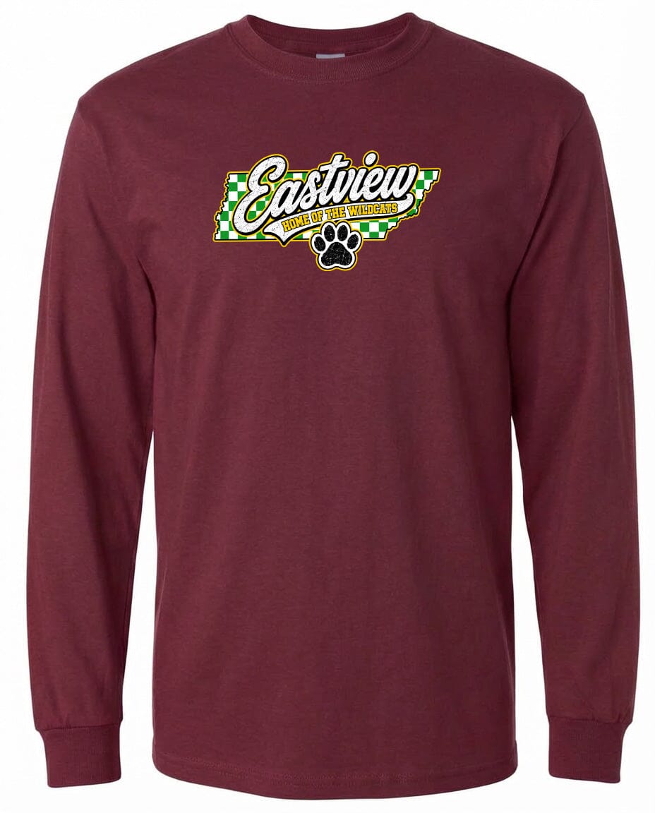 ADULT Eastview Home of the Wildcats Chest Logo T Shirt | Hoodie | Long Sleeve | Sweatshirt | Crew Neck | Tank Top 1 Fiesta Doodle S Long Sleeve Maroon waterproof vinyl sticker. dishwasher safe outdoor sticker.