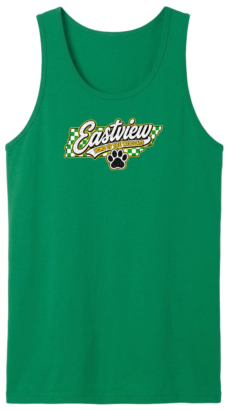 ADULT Eastview Home of the Wildcats Chest Logo T Shirt | Hoodie | Long Sleeve | Sweatshirt | Crew Neck | Tank Top 1 Fiesta Doodle S Men's Tank Top Kelly Green waterproof vinyl sticker. dishwasher safe outdoor sticker.