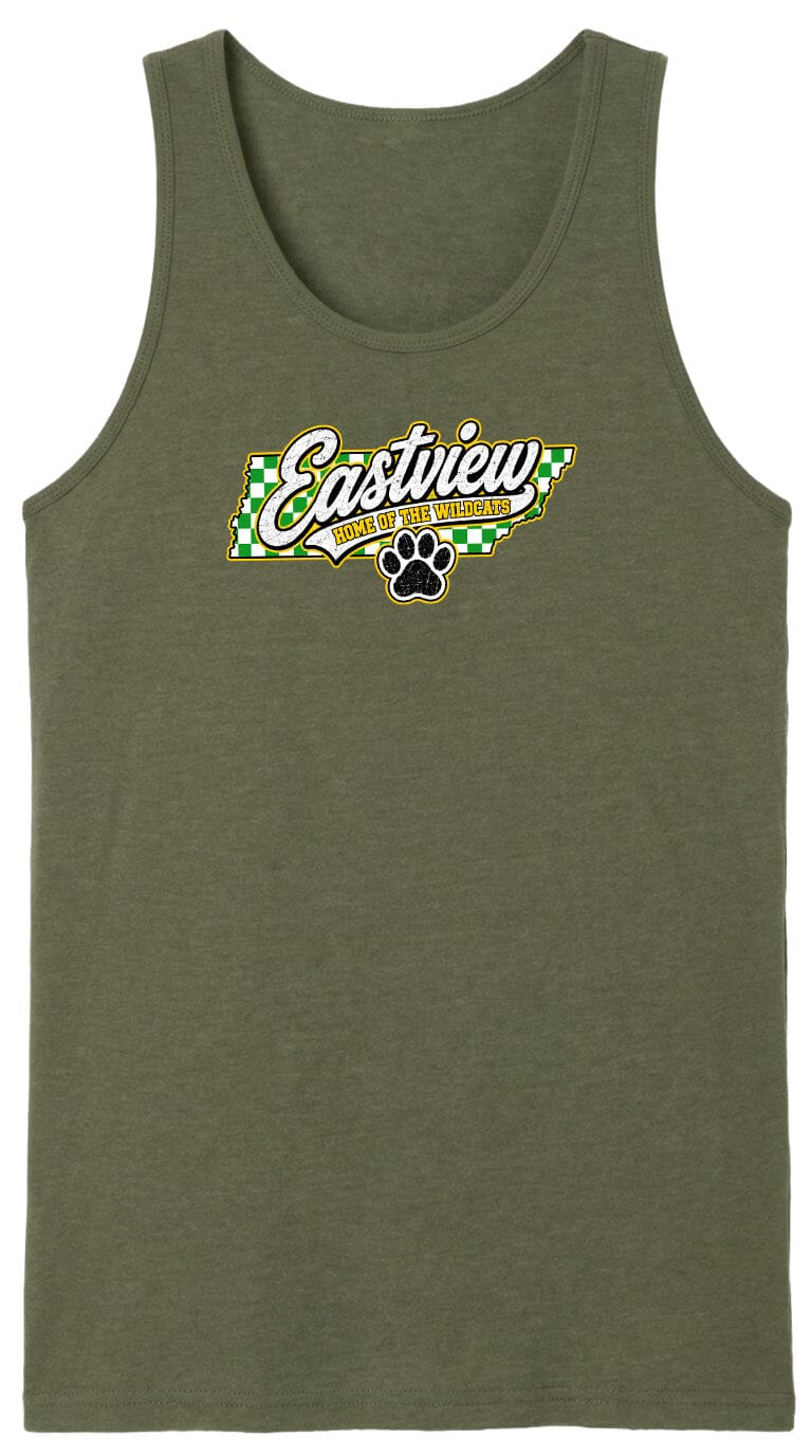 ADULT Eastview Home of the Wildcats Chest Logo T Shirt | Hoodie | Long Sleeve | Sweatshirt | Crew Neck | Tank Top 1 Fiesta Doodle S Men's Tank Top Military Green waterproof vinyl sticker. dishwasher safe outdoor sticker.