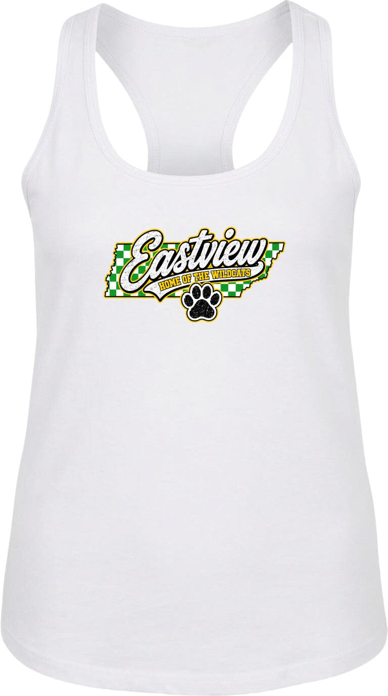 ADULT Eastview Home of the Wildcats Chest Logo T Shirt | Hoodie | Long Sleeve | Sweatshirt | Crew Neck | Tank Top 1 Fiesta Doodle S Women's Tank Top White waterproof vinyl sticker. dishwasher safe outdoor sticker.