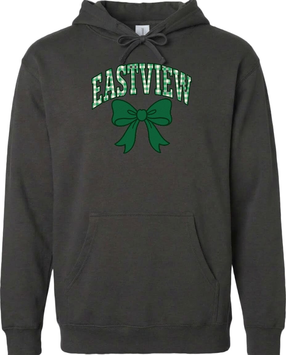 A black hoodie with a green bow and the word "EASTVIEW" printed on it.