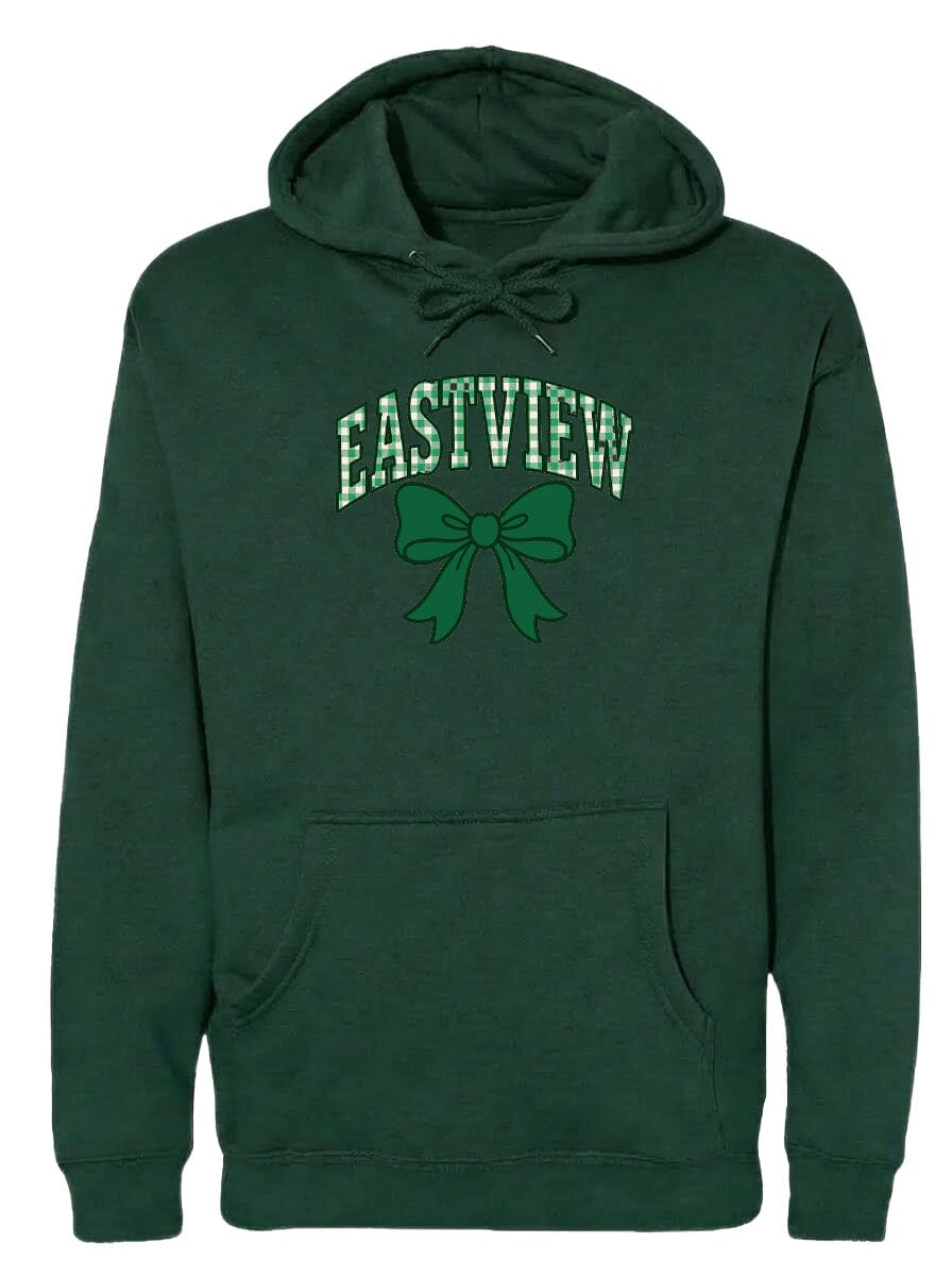 A dark green hoodie with a green bow and the word "EASTVIEW" printed on it.