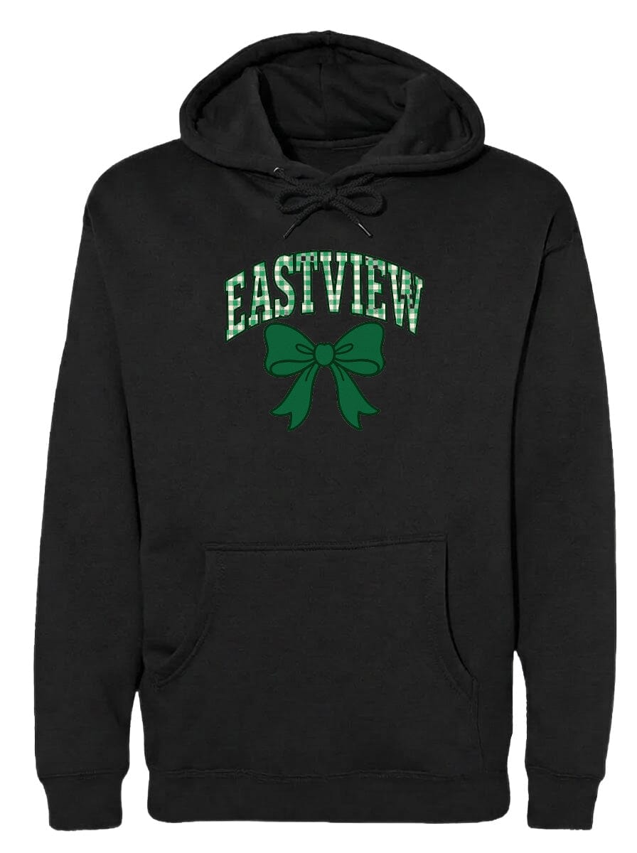 A black hoodie with a green bow and the word "EASTVIEW" printed on it.
