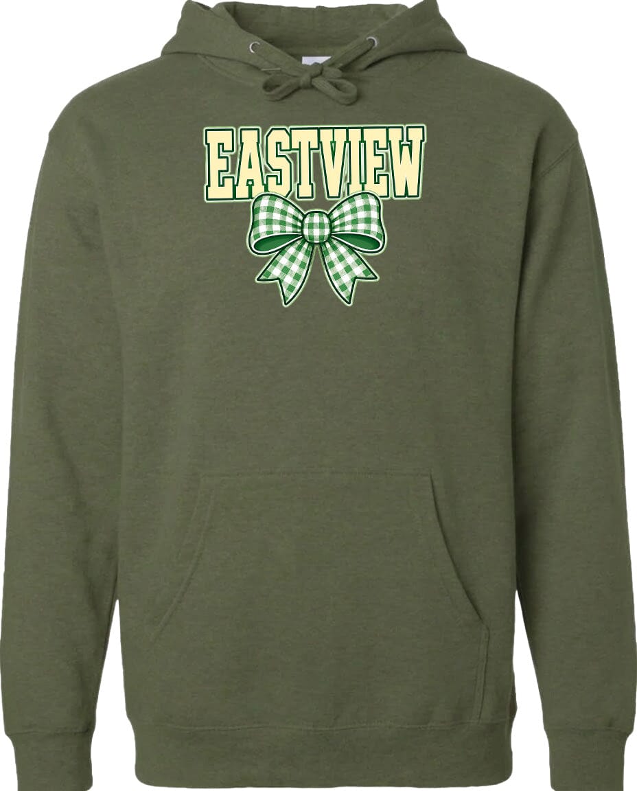 A green hoodie with a bow and the word "EASTVIEW" printed on it.