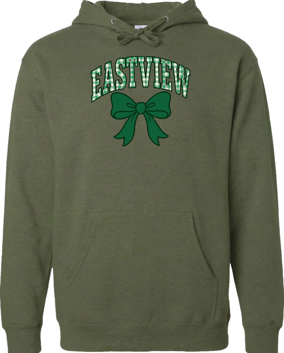 A green hoodie with a bow and the word "EASTVIEW" printed on it.