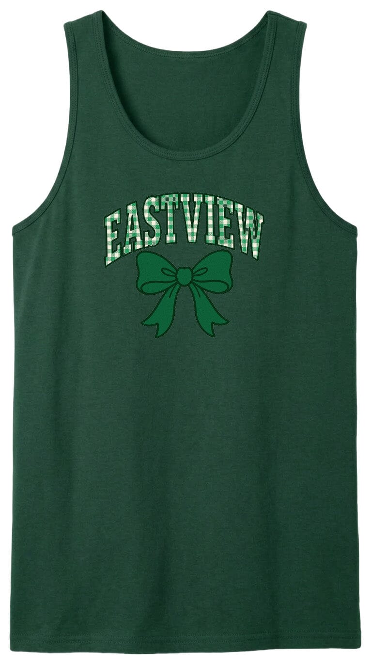 A green tank top with the text "EASTVIEW" and a green bow graphic printed on it.