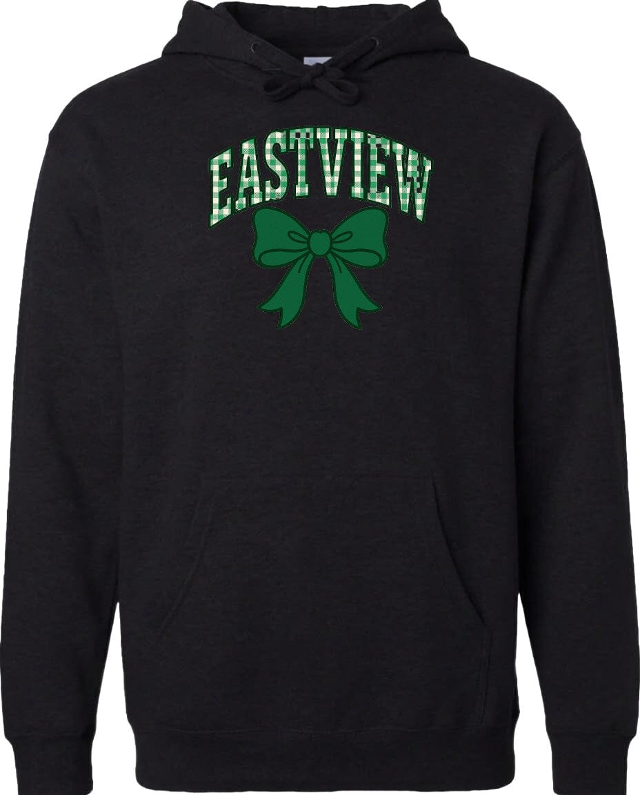 A black hoodie with a green bow and the word "EASTVIEW" printed on it.
