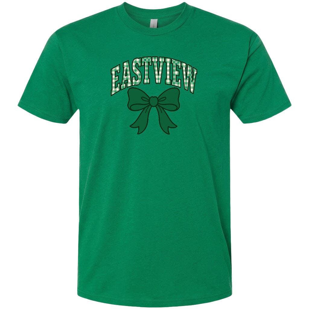 A green t-shirt with a bow and the word "EASTVIEW" printed on it.