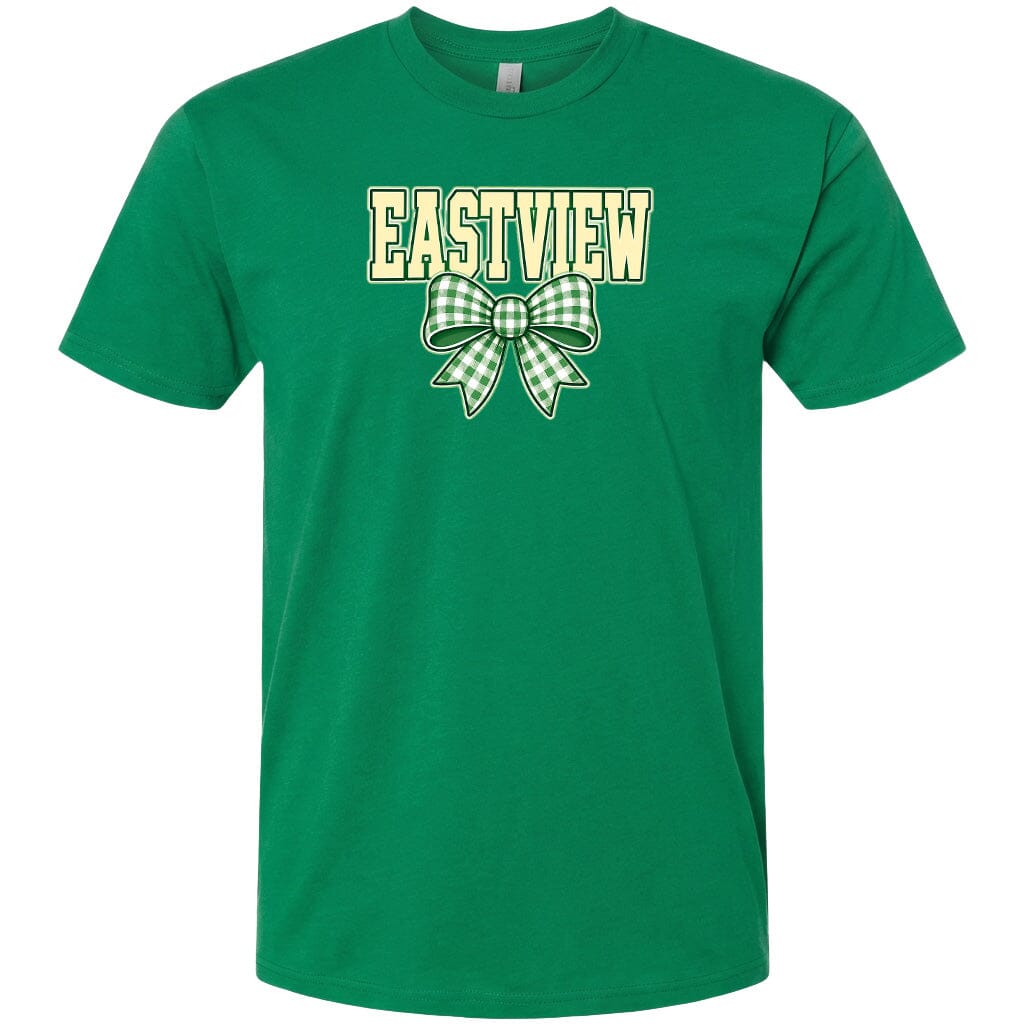 A green t-shirt with a bow and the word "EASTVIEW" printed on it.