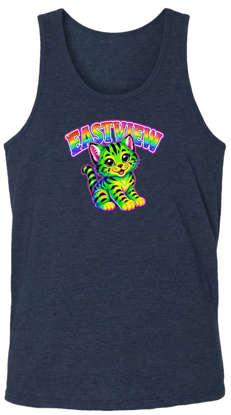 A colorful graphic of a cat with a rainbow-colored background and the text "EASTVIEW" above it.