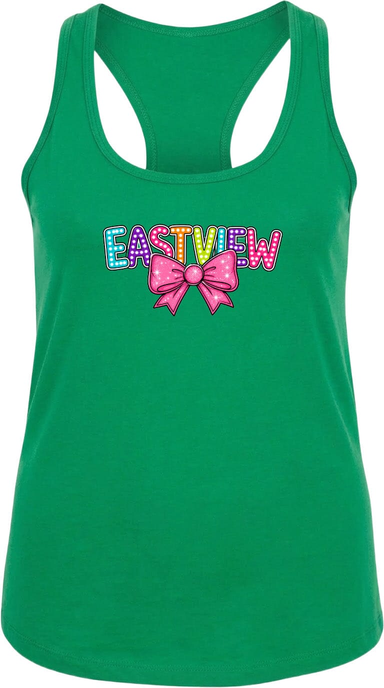 A green tank top with a bow and the word "EASTVIEW" printed on it.
