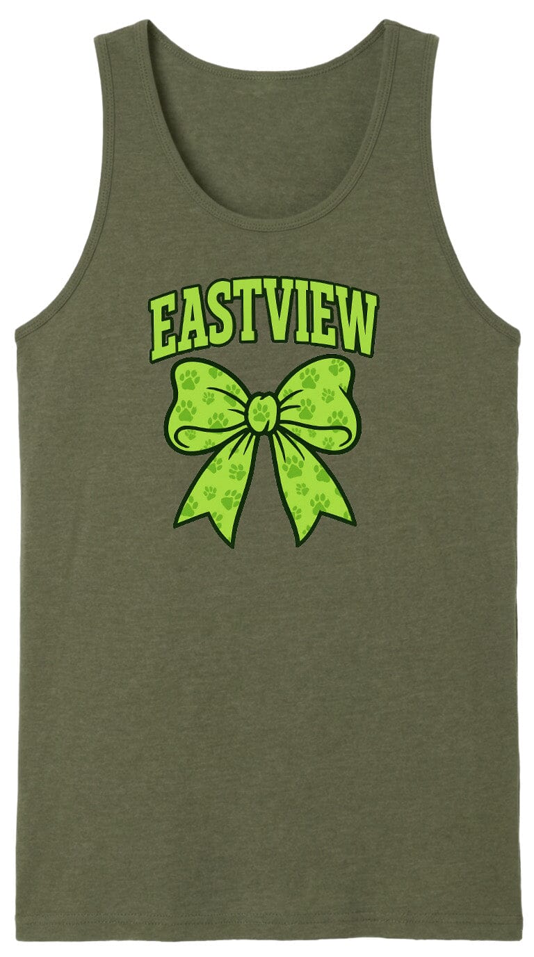 A green tank top with a large green bow and the word "EASTVIEW" printed on it.