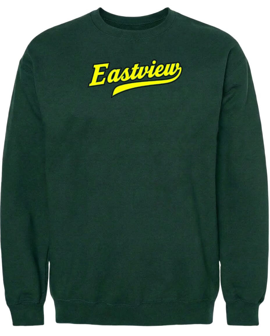 A dark green sweatshirt with the word "Eastview" printed in yellow on the front.