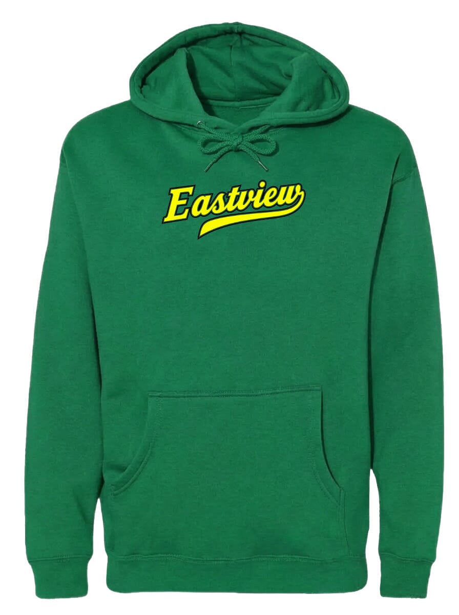A green hoodie with the word "Eastview" printed on it in yellow text.