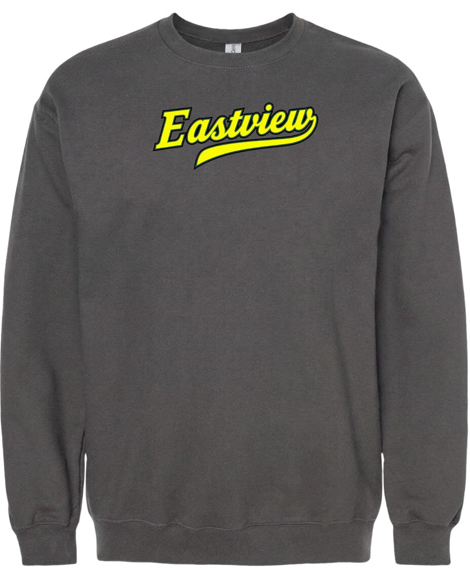 A gray sweatshirt with the word "Eastview" printed in yellow on the front.