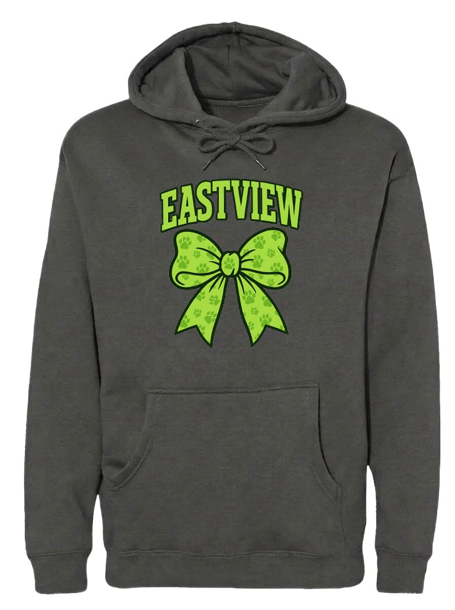 A gray hoodie with a green bow and the word "EASTVIEW" printed on it.