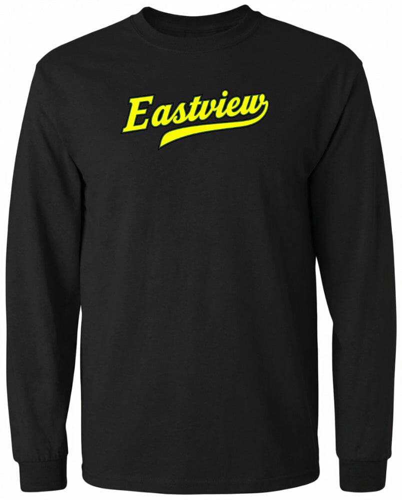 A black long-sleeved shirt with the word "Eastview" printed in yellow on the front.