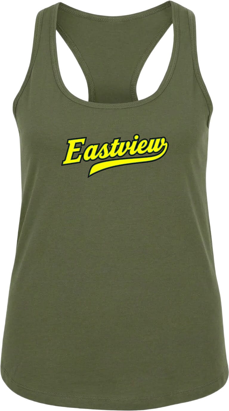A green tank top with the word "Eastview" printed in yellow on it.