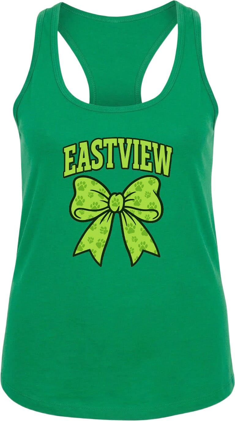 A green tank top with a yellow bow and the word "EASTVIEW" printed on it.