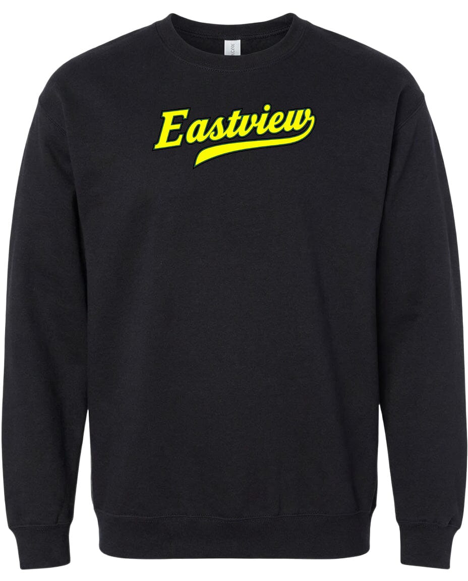 A black sweatshirt with the word "Eastview" printed in yellow on the front.