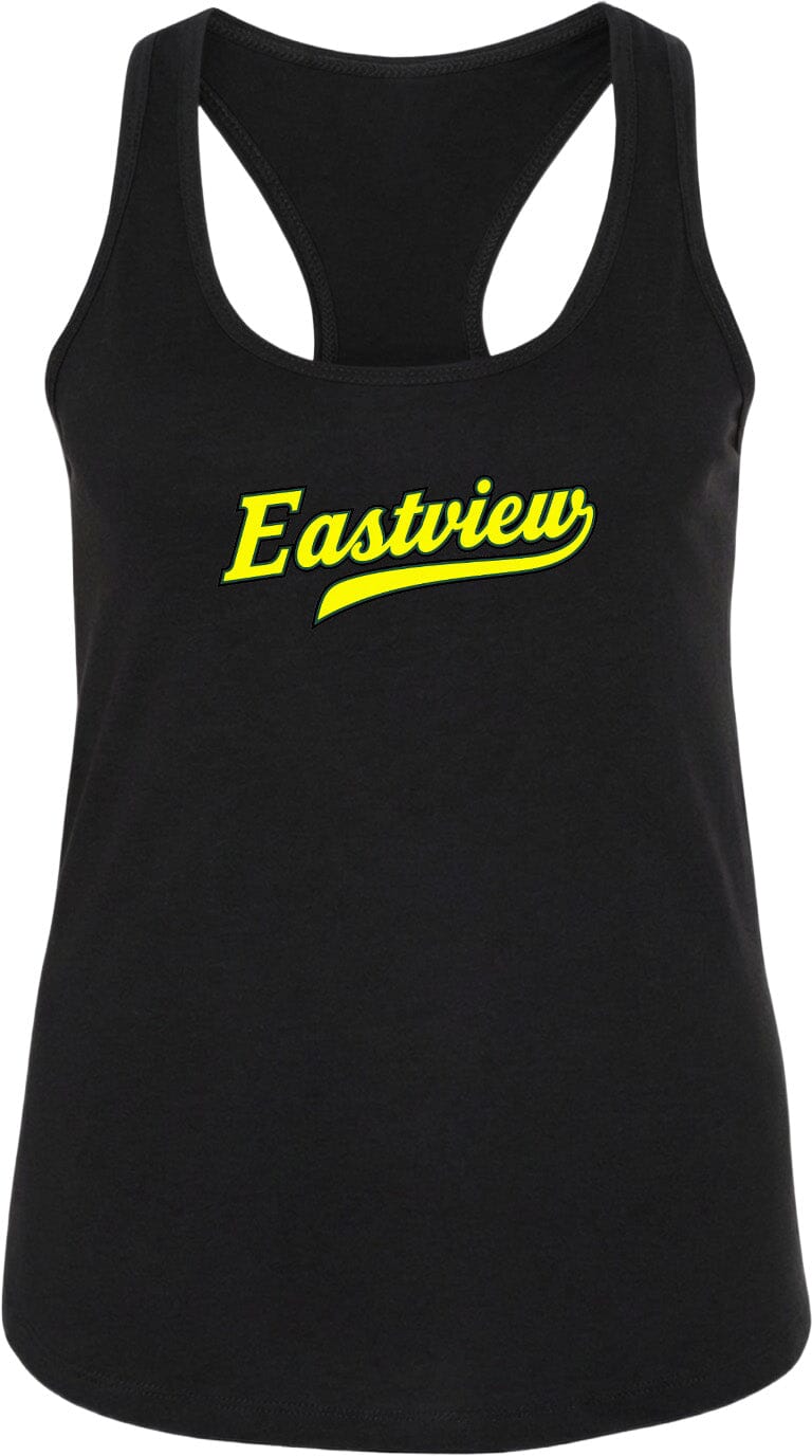 A black tank top with the word "Eastview" printed in yellow on it.