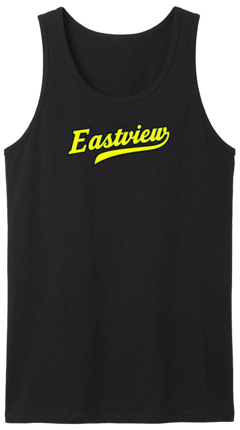 A black tank top with the word "Eastview" printed in yellow on it.