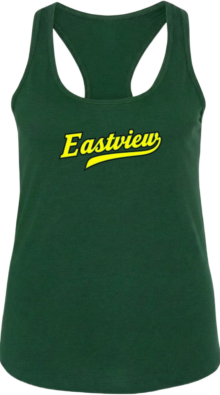 A green tank top with the word "Eastview" printed in yellow on it.