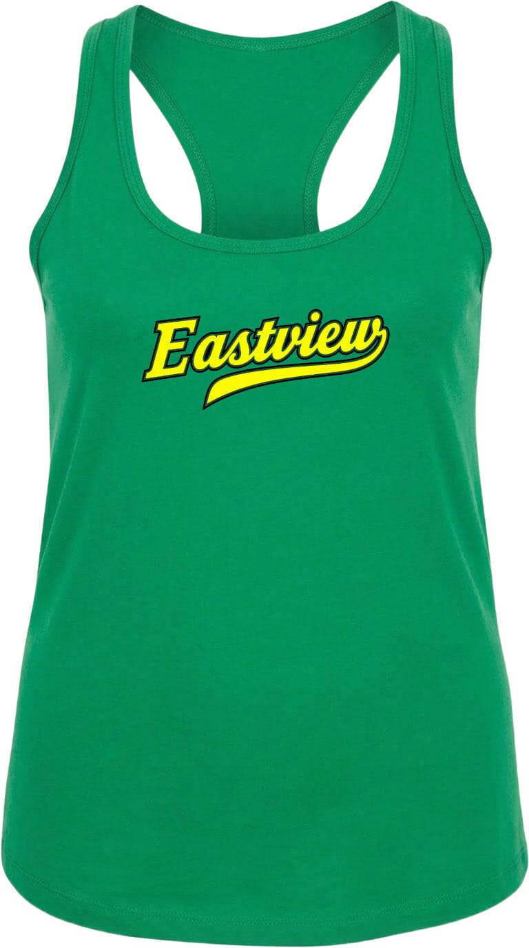 A green tank top with the word "Eastview" printed in yellow on it.