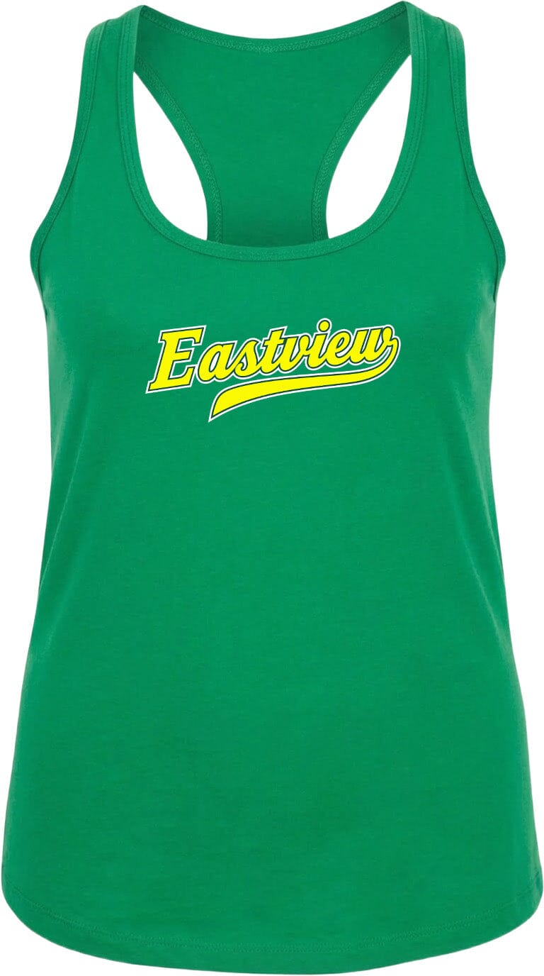 A green tank top with the word "Eastview" printed in yellow on it.