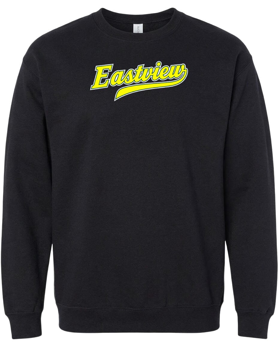 A black sweatshirt with the word "Eastview" printed in yellow on the front.