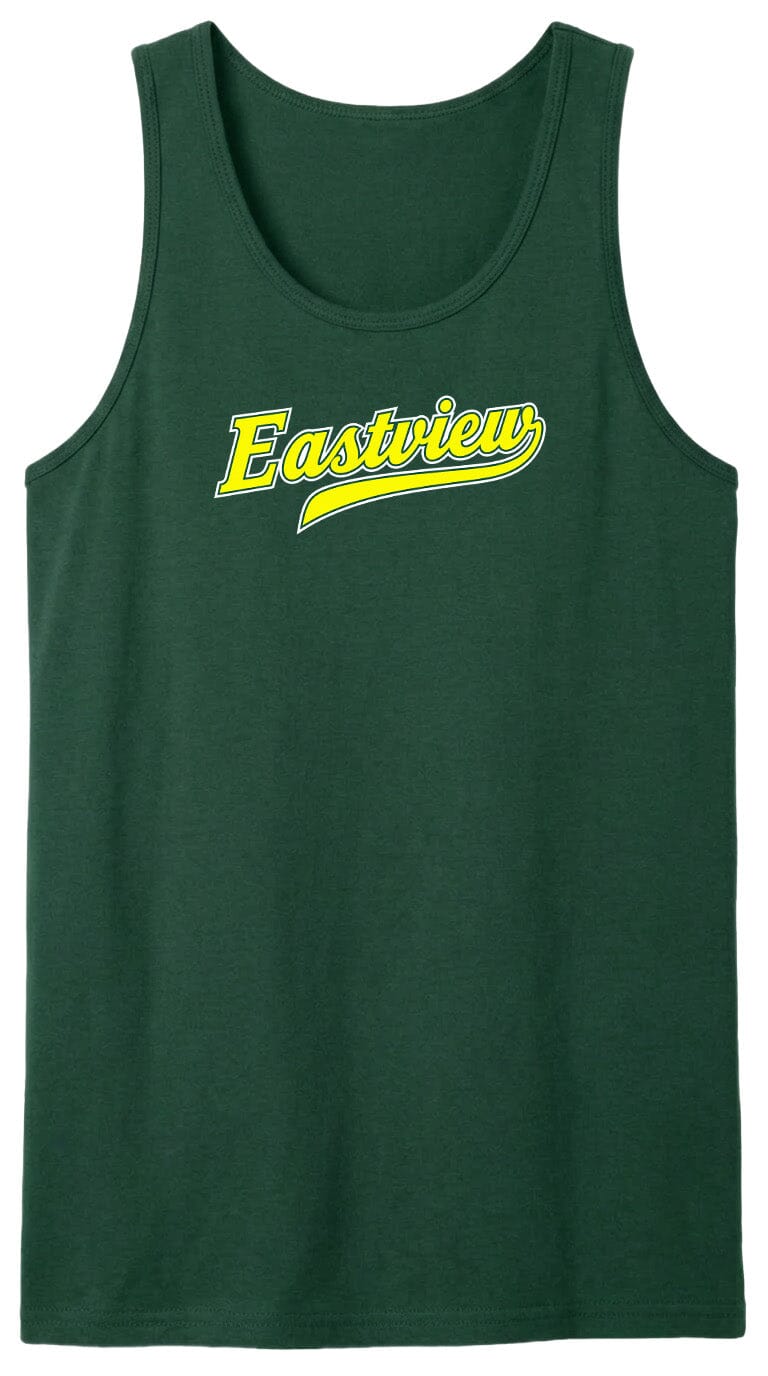 A green tank top with the word "Eastview" printed in yellow on it.
